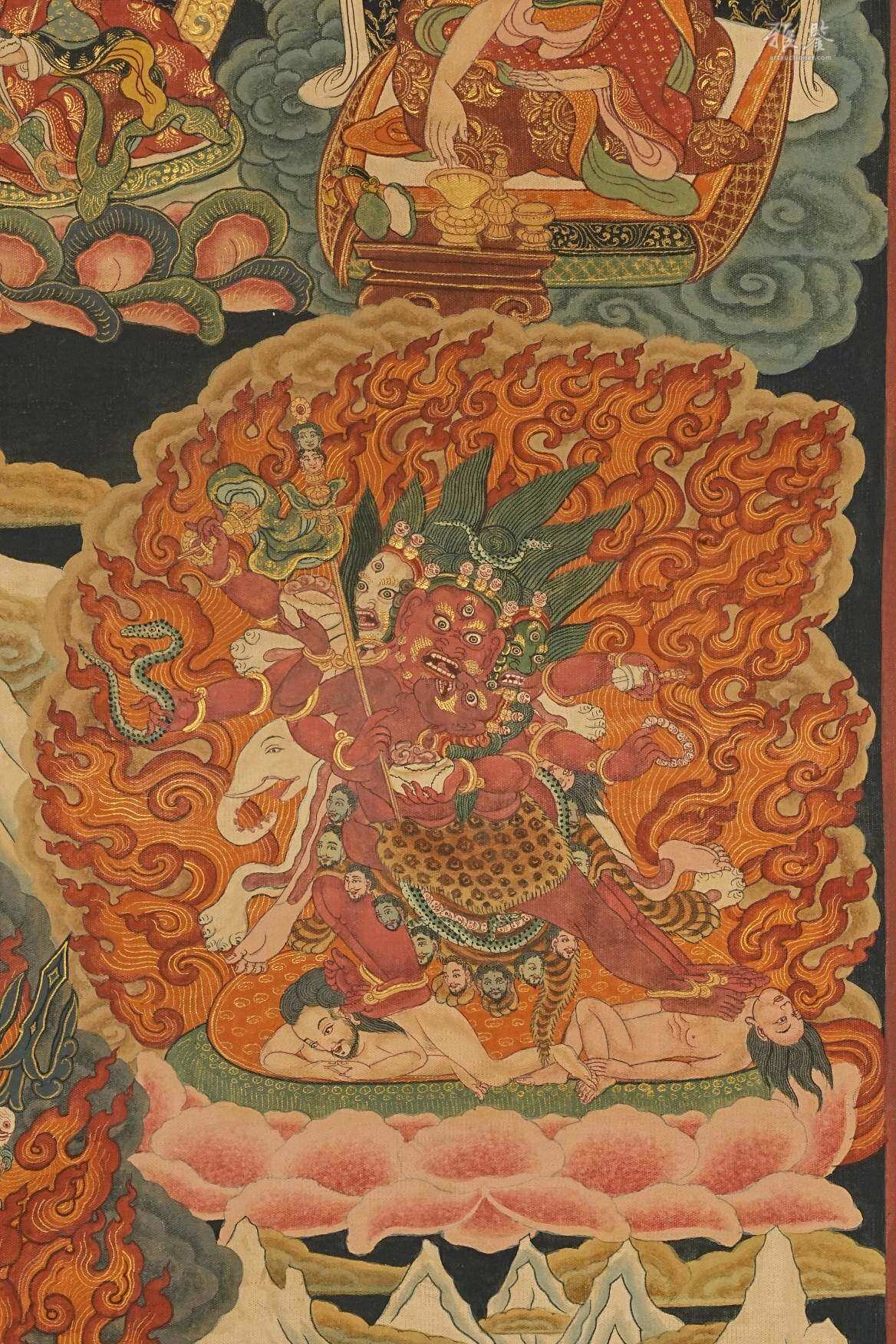 清乾隆 宁玛派八部普巴金刚（九普巴）唐卡 钦则（钦孜）画派体系 布面 日本古裂装裱 日本桐箱附 本物保证